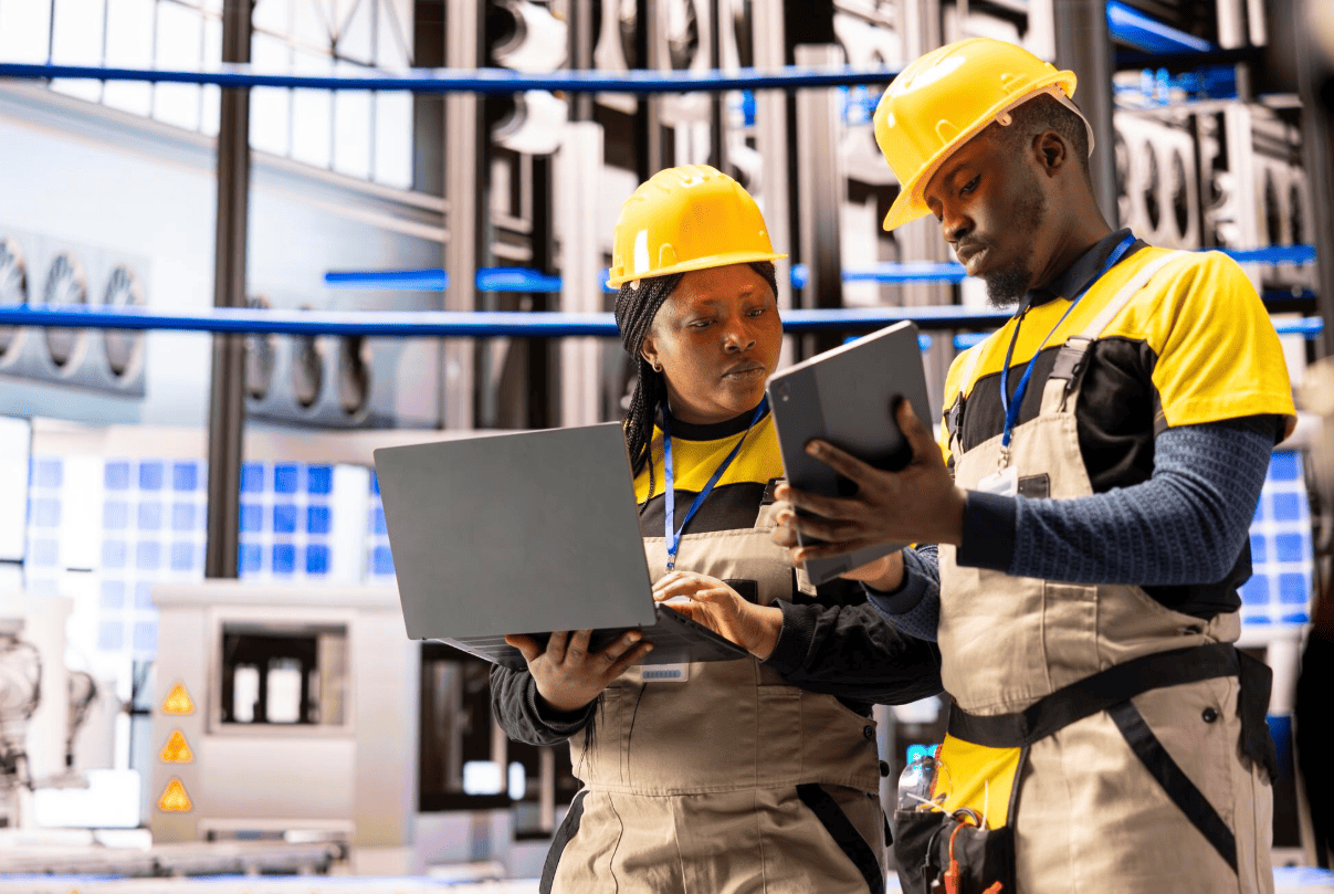 engineers discussing designs